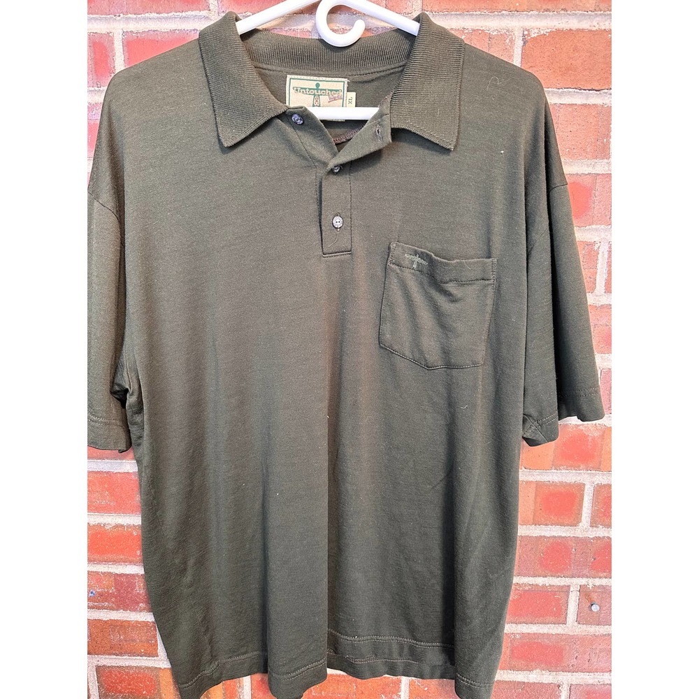 Men's Super Soft 100% Merino Wool UNTOUCHED WORLD Pocket Polo Shirt Green XL